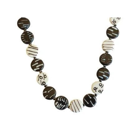 Black & White Long Beaded Necklace | Round Flat Randomly Painted Glass Beaded Jewelry | Handmade Chunky Design Fashion Statement Women Necklace | Walmart (US)