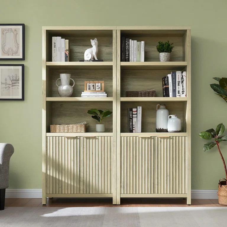 OAKHAM 5 Shelf Bookcases with Doors, 71" Tall Bookshelf with Storage Cabinets, Sunwashed Ash Oak | Walmart (US)