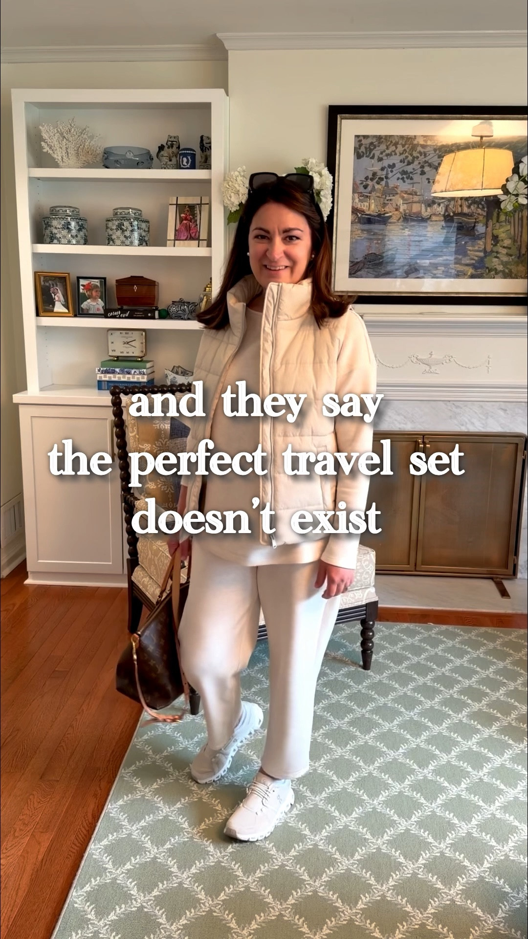 The stunning new travel set I’ll be wearing on repeat. Comfortable enough for long flights (or errands / drop off), but still pull together so you look chic the minute you land. It’s incredibly soft, and the waistband (flat in front, but scrunched in back), actually doesn’t squeeze my stomach). Paired with a coordinating vest and sneakers for a chic monochrome look and the easiest airport outfit! @Spanx 

#LTKActive #LTKTravel #LTKPetite