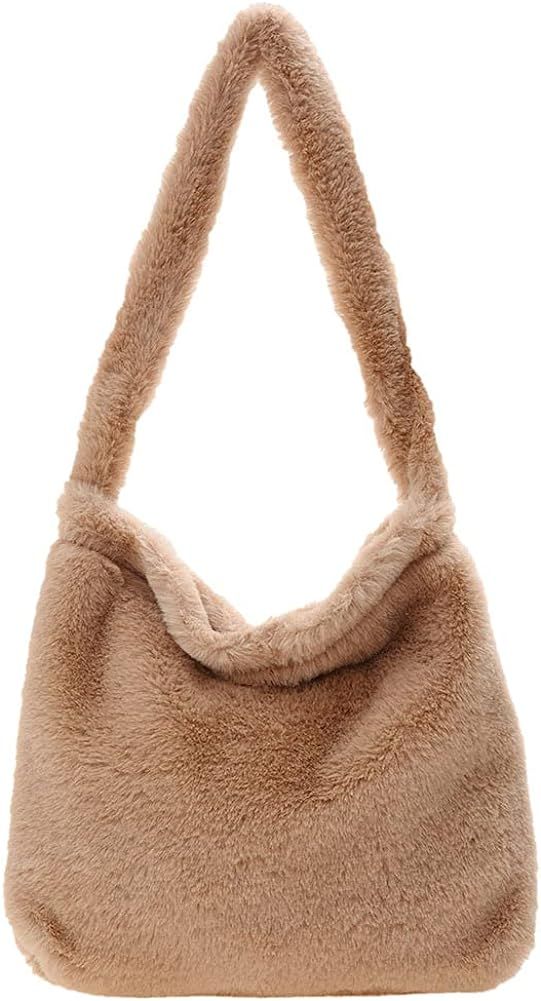 Plush Underarm Bag, Fluffy Tote Bag Y2K Shoulder Bag Ladies Furry Tote Bag Large Cute Plush Bagfo... | Amazon (US)
