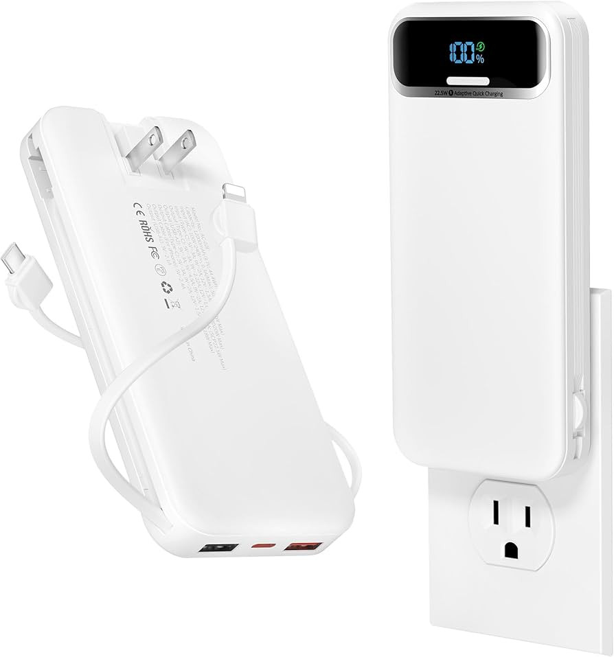 12000mAh Lightweight-Portable-Charger-Power-Bank with Built-in Cables and AC Wall Plug, PD20W USB... | Amazon (US)