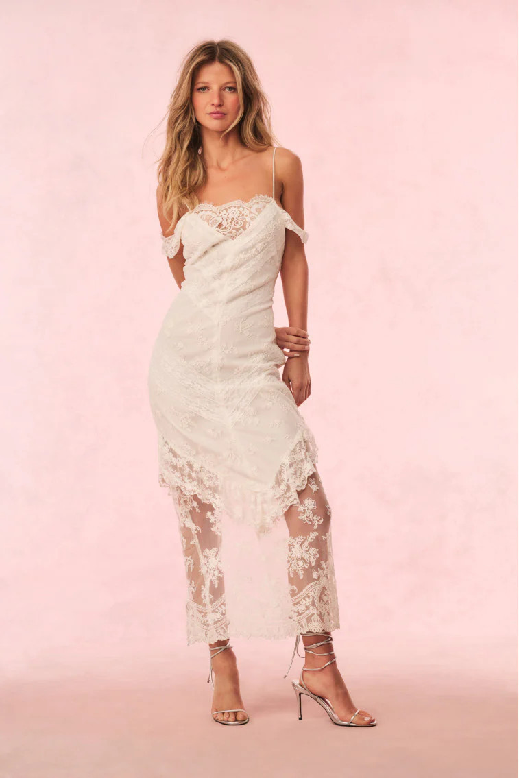 Riville Lace Off-The-Shoulder Maxi Dress - OFF WHITE / 14 | LoveShackFancy