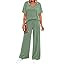 BTFBM 2 Piece Sets for Women Summer V Neck Short Sleeve Lounge Set Wide Leg Pants Matching Set Ai... | Amazon (US)