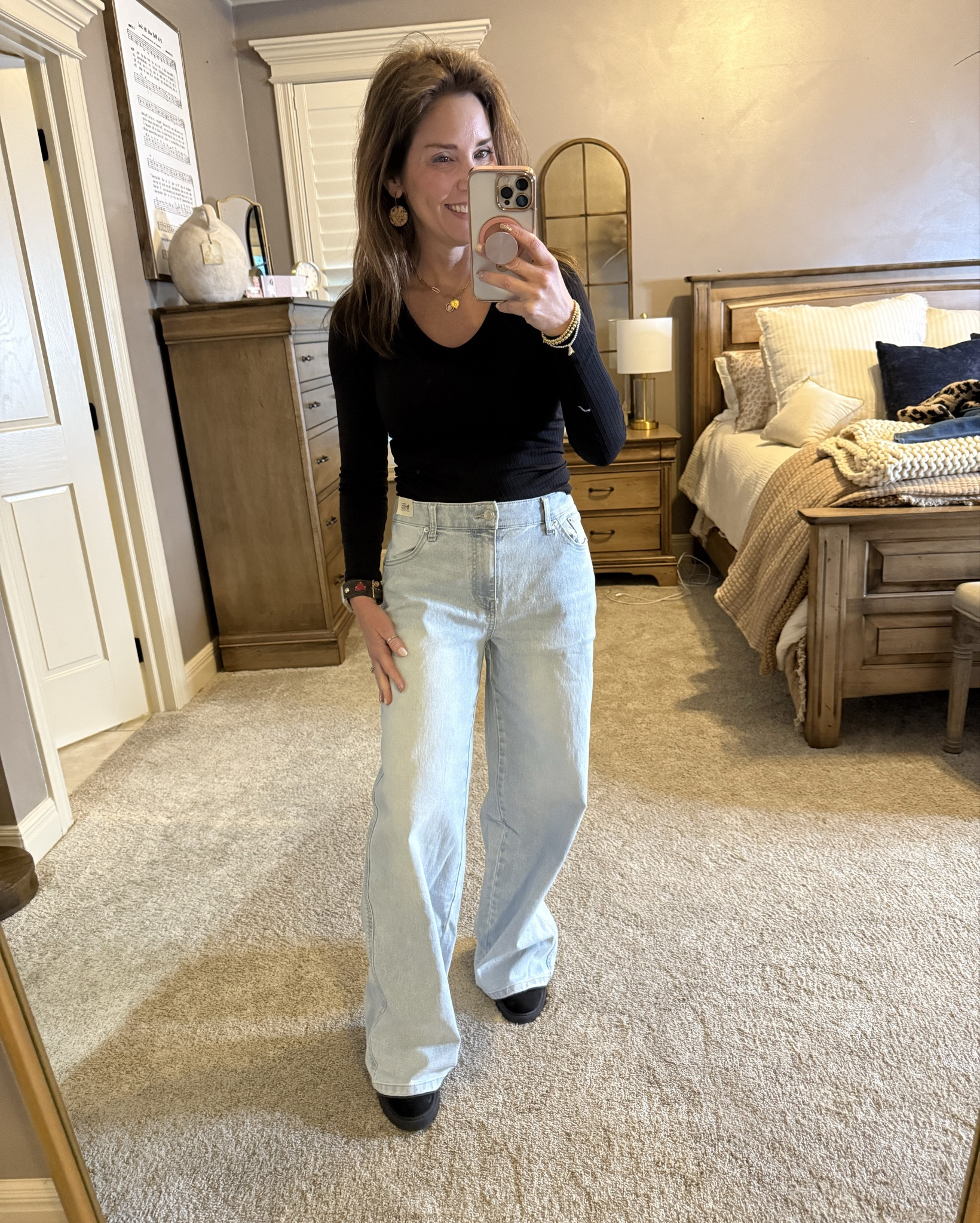 Love these wide leg baggy jeans. Wearing a small very generous in sizing.  

Love this basic black scoop long sleeve tshirt perfect for layering or wearing alone.  

Crazy Busy Mama 

#LTKOver40 #LTKStyleTip #LTKFindsUnder50