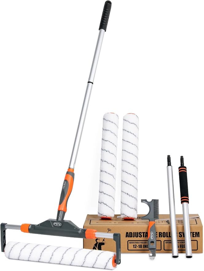 10pcs 12"-18" Adjustable Large Paint Roller Kit: 1-5Ft Aluminum Extension Poles, Brush & Roller C... | Amazon (US)