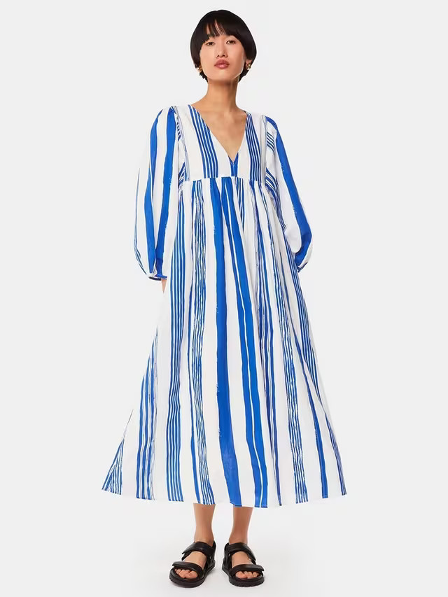 Whistles Gloria Painted Stripe Dress, Blue/White | John Lewis (UK)
