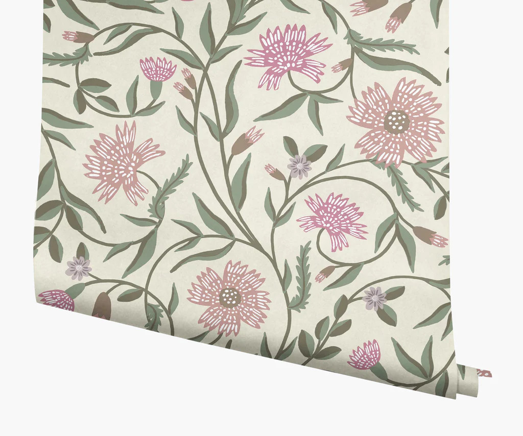 Aster Wallpaper - Linen & Rose | Rifle Paper Co.