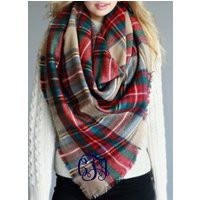 Monogrammed Plaid Blanket Scarf - Tartan Oversized Gift Idea Fall/Autumn Initial | Etsy (US)