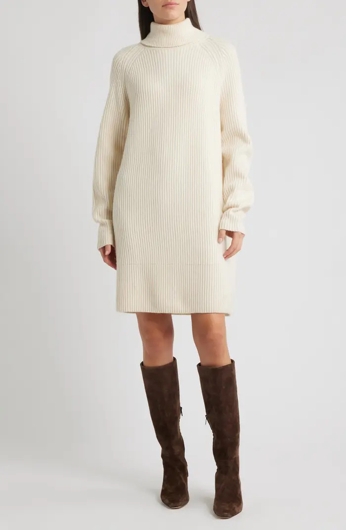 BOSS Foclore Long Sleeve Virgin Wool & Cashmere Turtleneck Sweater Dress | Nordstrom | Nordstrom