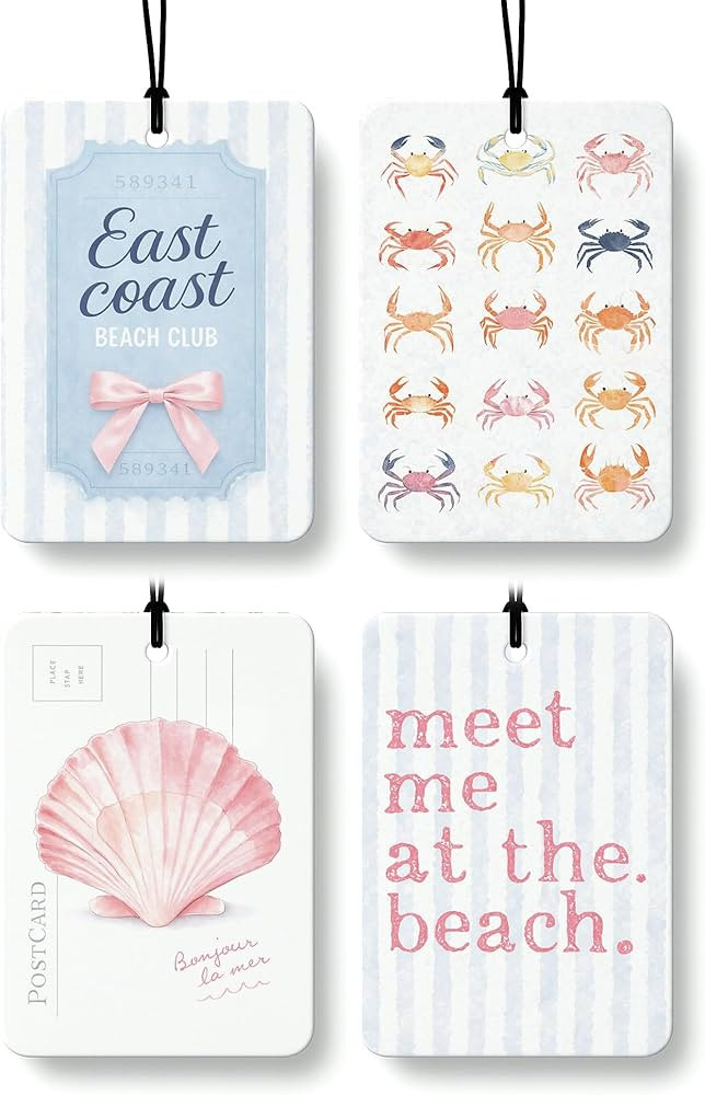 Pink Coastal Seashell Crab Orange Scented Car Air Fresheners Hanging 4 Pack, Preppy Meet Me at The Beach Car Accessories Interior Decor, Girly Beachy Air Freshener for Cars Closet | Amazon (US)
