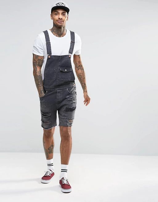 ASOS Denim Overalls With Mega Rips In Washed Black | ASOS US
