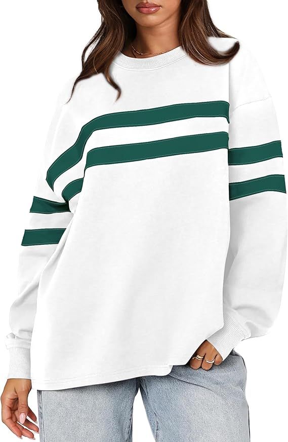 WIHOLL Womens Oversized Sweatshirts Casual Crewneck Long Sleeve Tops Comfy Striped Shirts Fall Fa... | Amazon (US)