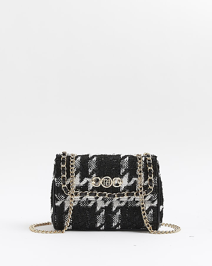Black dogtooth boucle shoulder bag | River Island (UK & IE)