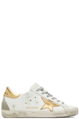 SSENSE Exclusive White & Gold Super-Star Classic Sneakers | SSENSE