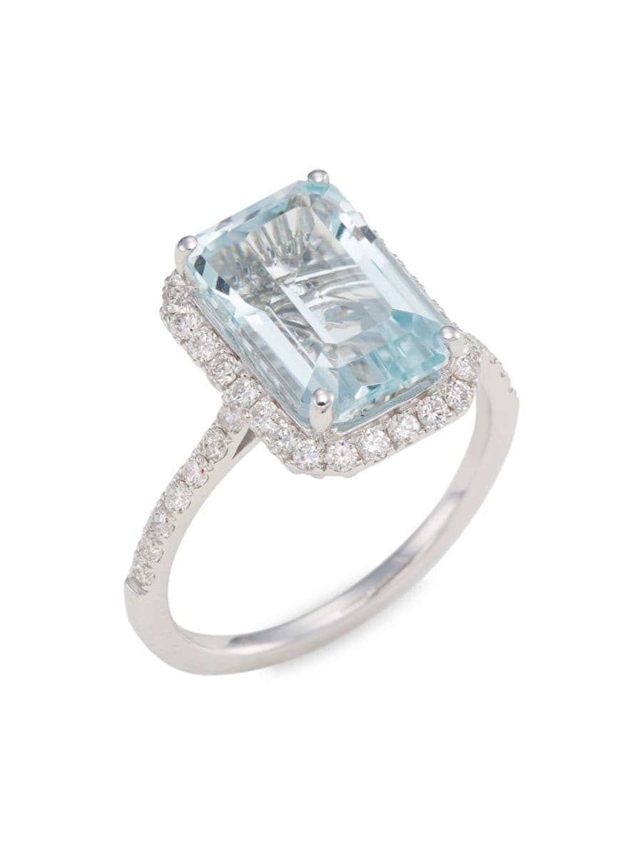 Shop Saks Fifth Avenue Collection 14K White Gold, Aquamarine &amp; Diamond Ring | Saks Fifth Aven... | Saks Fifth Avenue