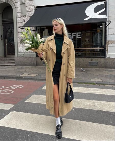 Spring outfit inspo | Trench coat outfit - Long trench coat, mini skirt, sweater and loafers  

#LTKSeasonal #LTKstyletip #LTKSpringSale