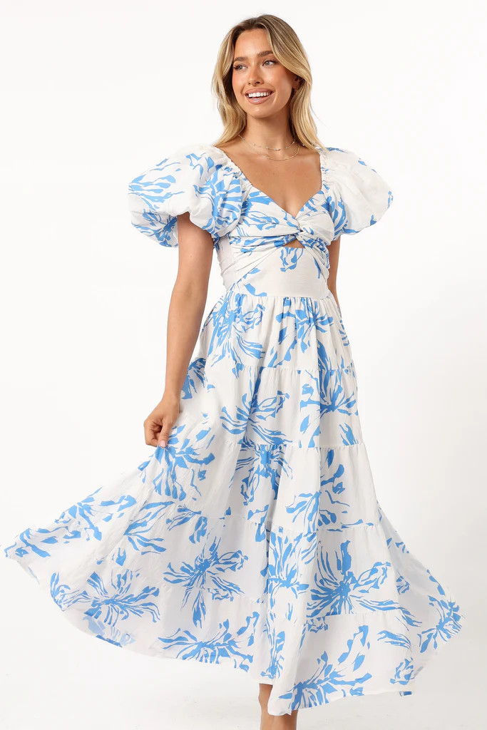 Dominique Midi Dress - Blue Floral Print | Petal & Pup (US)