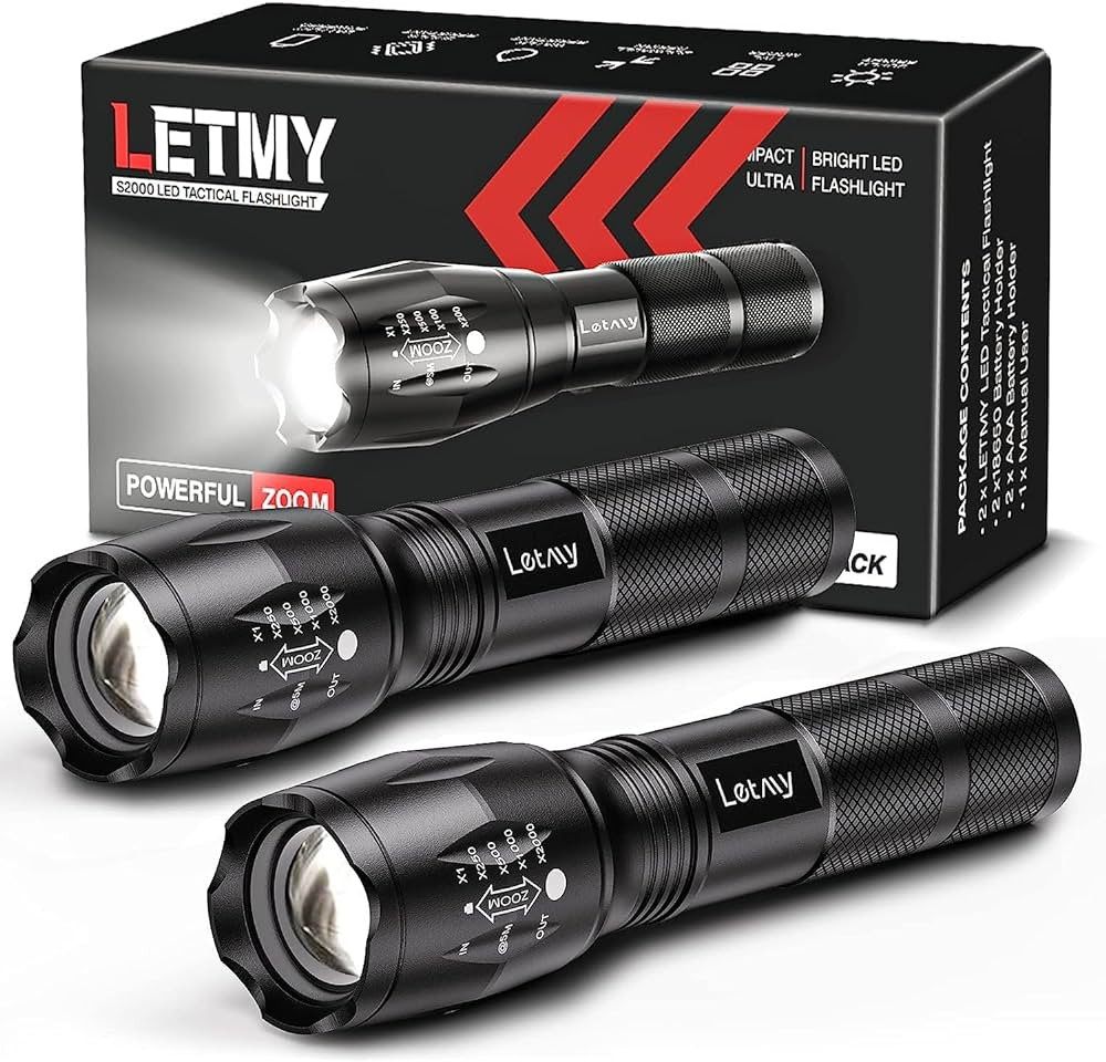 LETMY Tactical Flashlight S2000-2 Pack Bright Military Grade LED Flashlights High Lumens - Portab... | Amazon (US)