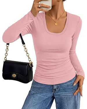 ZESICA Womens Fall Long Sleeve Square Neck Business Casual Tops | Ribbed Knit Basic Shirts, Ruche... | Amazon (US)