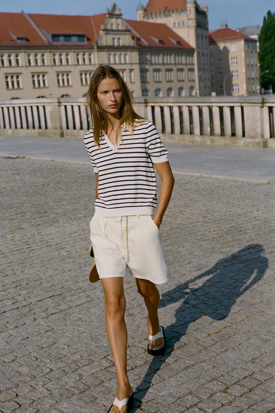 Zara - Z1975 Chain Belt Denim Shorts - White - 31 (Us 12) - Woman | Zara US