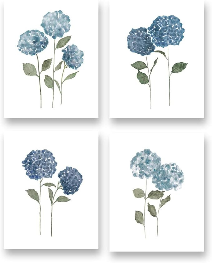 XUOIAYNB Watercolor Blue Flower Art Print-Blossom Hydrangea Floral Canvas Wall Art-(8”X10”X4 ... | Amazon (US)