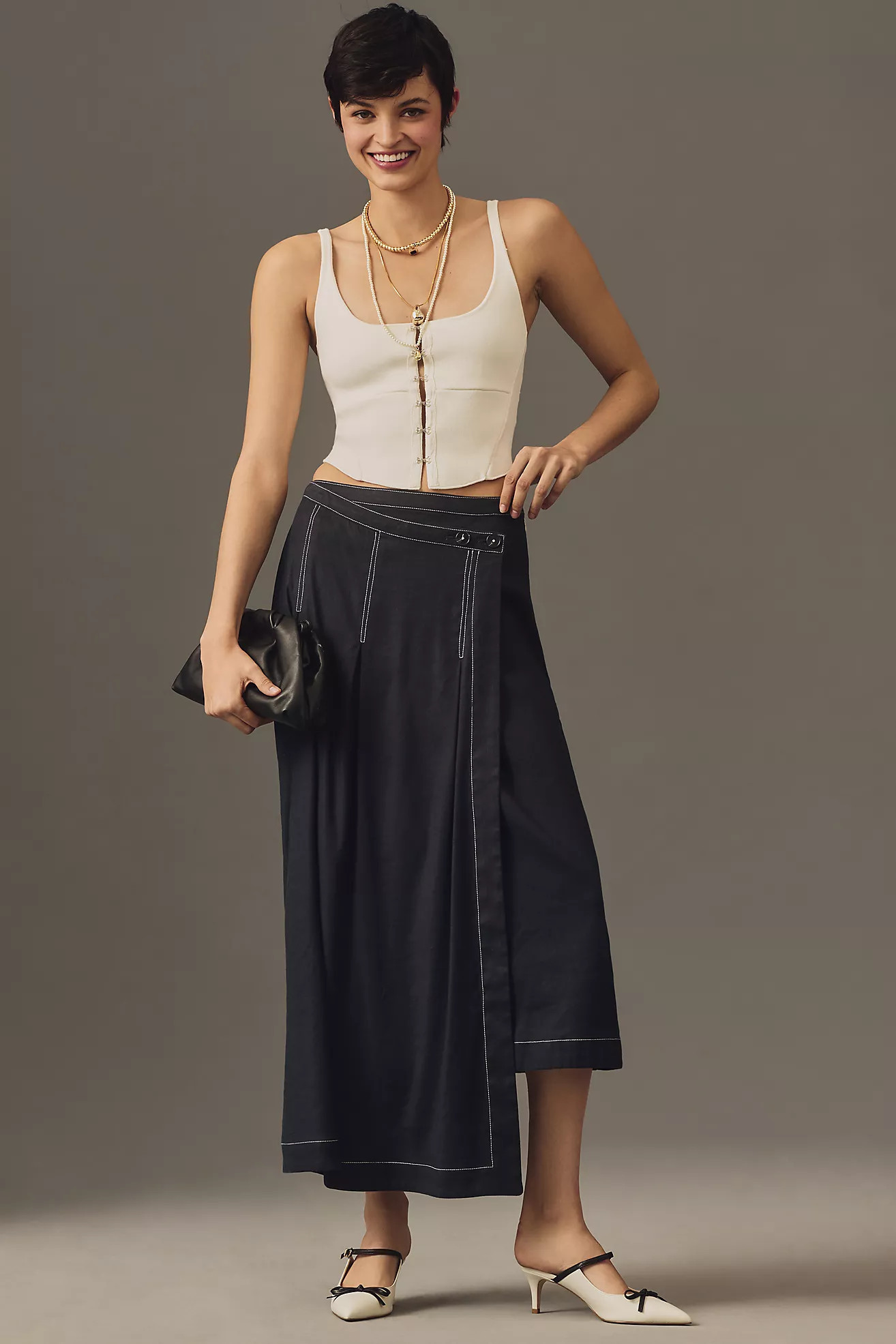 Maeve Edie Asymmetrical Stitched Midi Skirt | Anthropologie (US)