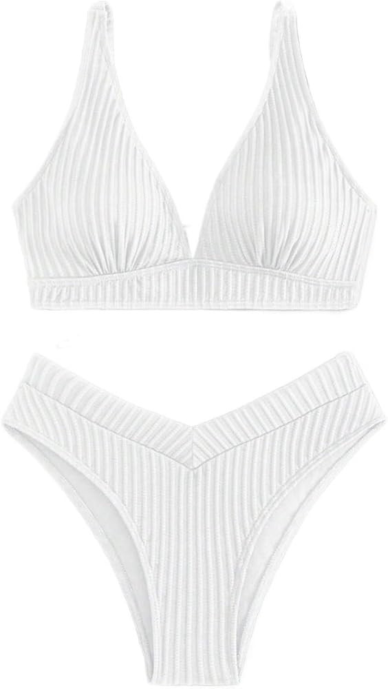 Womens Solid White Bikini Set, Bathing Suits Swimsuits for Women | Amazon (US)