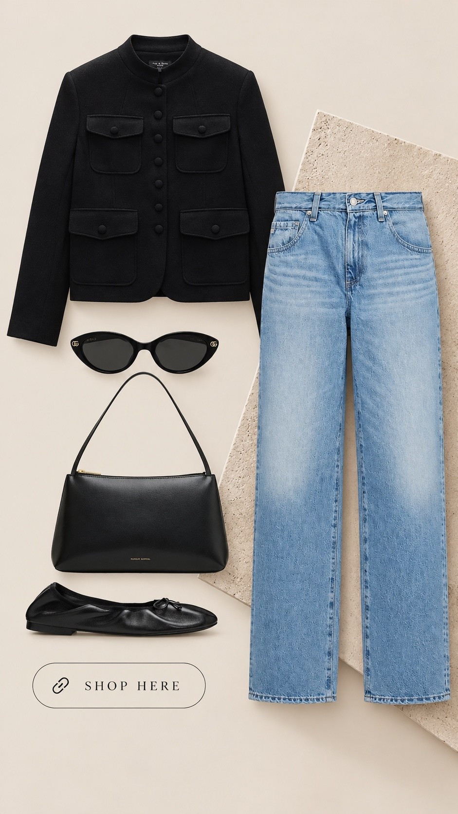 The perfect fall outfit when you want to look polished without looking like you tried too hard. 🖤

A classic black jacket paired with relaxed light wash jeans and ballet flats gives that effortless celebrity off duty look I’m always drawn to. I kept the accessories simple with a sleek black shoulder bag and Gucci sunglasses for a little quiet luxury finish.

Timeless, chic and incredibly easy to recreate. Shop the entire fall look here. @saks #Saks #sakspartner
