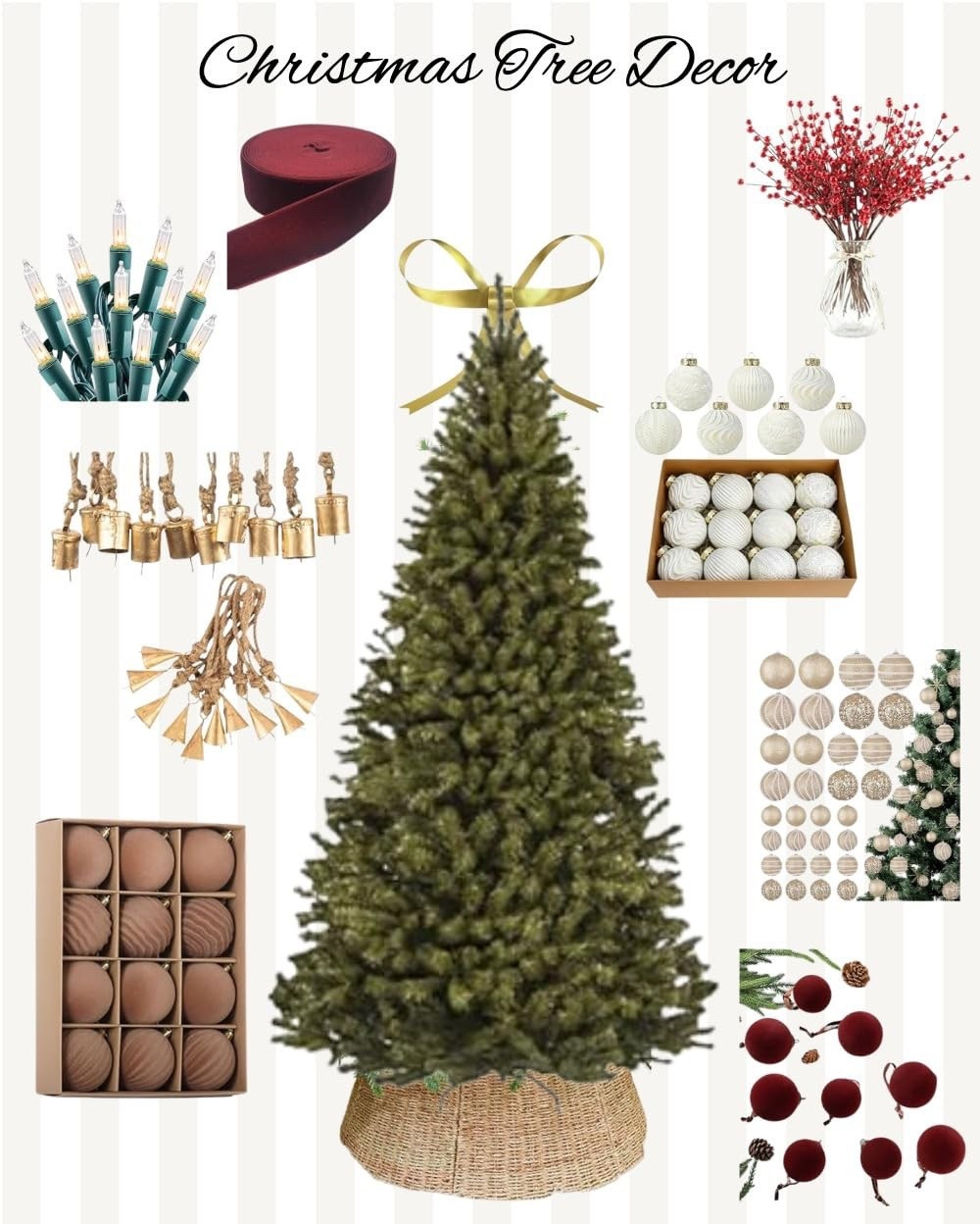 Amazon Christmas finds, Christmas decor, 7.5 ft Christmas tree, red ribbon Christmas bow, red berry Christmas tree filler, gold ornaments, red ornaments, green ornaments, white ornaments, Amazon ornaments, gold bell Christmas tree hanging filler, brown ornaments, gold bow tree topper, tree collar basket weave, Christmas tree decor, holiday season home decor, Christmas lights insporindoor

#LTKHoliday #LTKHome #LTKSeasonal
