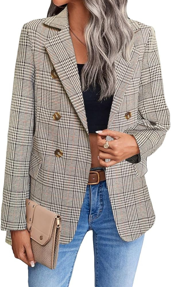 Mina Self 2025 Fall Women's Plaid Houndstooth Blazer Jacket - Fully Lined Business Casual Elegant... | Amazon (US)