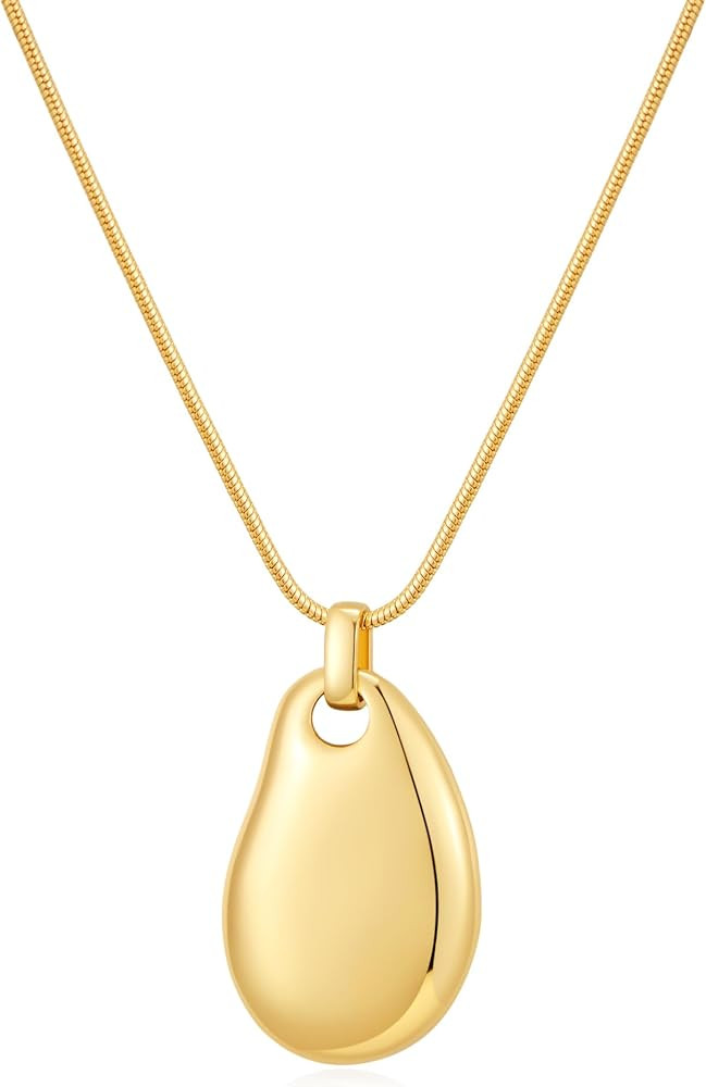 Gold Tone Irregular Oval Pendant Necklace for Women, Minimalist Chunky Snake Chain Necklace, Dain... | Amazon (US)