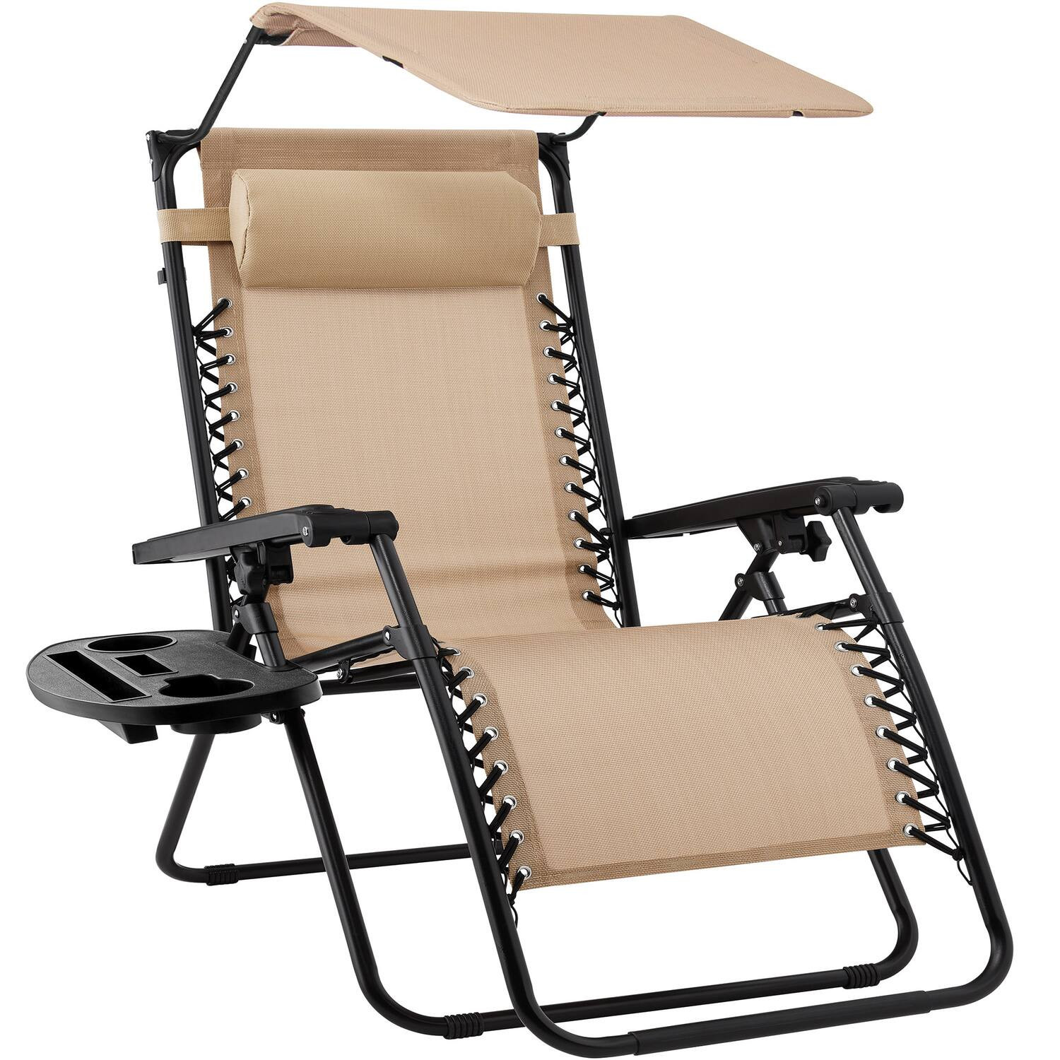 Best Choice Products - Folding Zero Gravity Recliner Patio Lounge Chair w/ Canopy Shade, Headrest, Tray - Beige | Best Buy U.S.