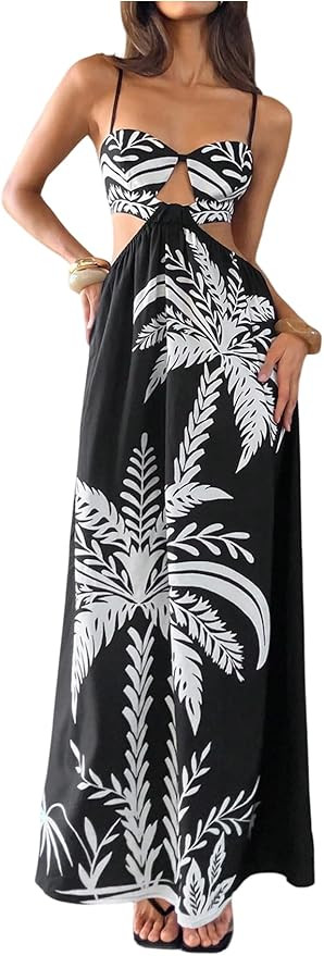 Floerns Women's Summer Tropical Boho Maxi Dress Cut Out Bow Backless Beach Vacation Dresses | Amazon (US)
