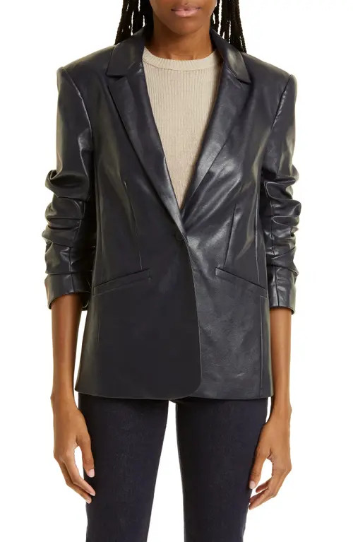 Cinq à Sept Kylie Faux Leather Blazer in Navy at Nordstrom, Size 0 | Nordstrom