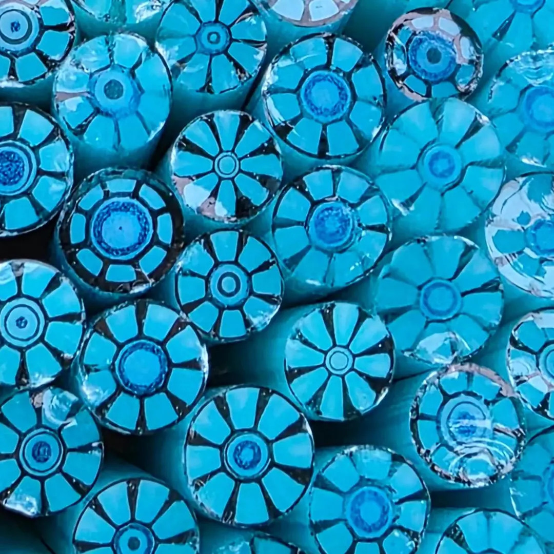 COE 96 Flower Murrini: "tranquil Turquoise" (1 Oz Cane/sticks) - Opaque Blue Petals, Variegated W... | Etsy (US)