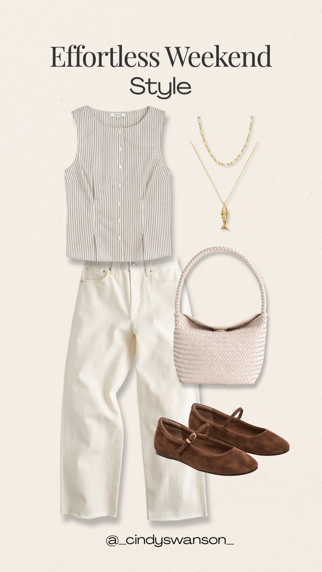 This striped sleeveless top and cream jeans are such an easy weekend combination. I love the mix of crisp stripes, soft neutrals, and brown suede Mary Jane flats, it feels relaxed and polished, with pieces you can easily wear separately all season.

💡 LTK MADE EASY
❤️ Heart = Support my posts!
🔖 Save = Get sale & restock alerts
📋 Lists = Keep favorites organized
📲 Share = Send lists and products to a friend. Hello, Christmas List!
💬 Comment = Ask me anything about what I’m wearing.:-)

#LTKootd #LTKOver40