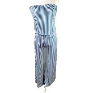 NWT Tart Collections Blue White Stripe Strapless Wide Leg Jumpsuit Sz XS | Poshmark
