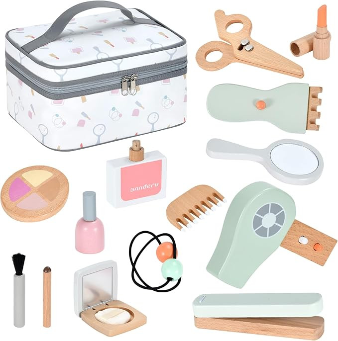 Ehome Wooden Makeup Toy Set, Wooden Salon Toys Toddler Pretend Makeup Kit for Little Girls Prince... | Amazon (US)