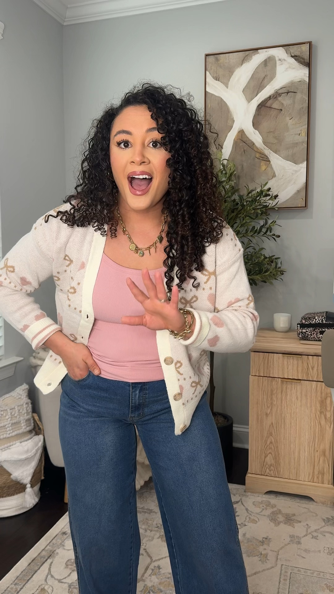 Size large tank and cardigan and size medium jeans they have an elastic band in the back #walmart #walmartfashion