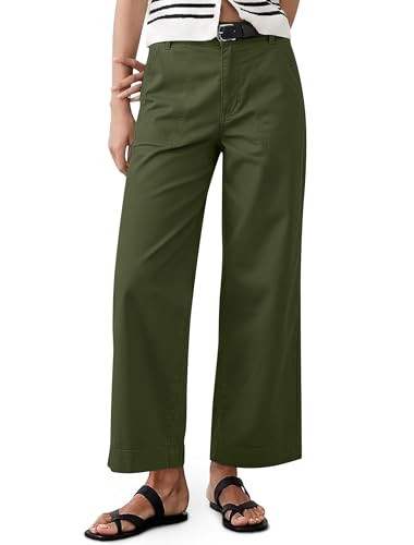 Eddoyee Womens Wide Leg Cropped Pants High Waisted Casual Pants Elastic Waist Ankle Pants | Amazon (US)