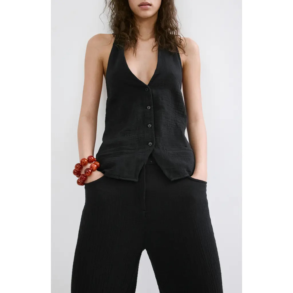 MANGO Gauze Halter Top in Black at Nordstrom, Size X-Small | Nordstrom