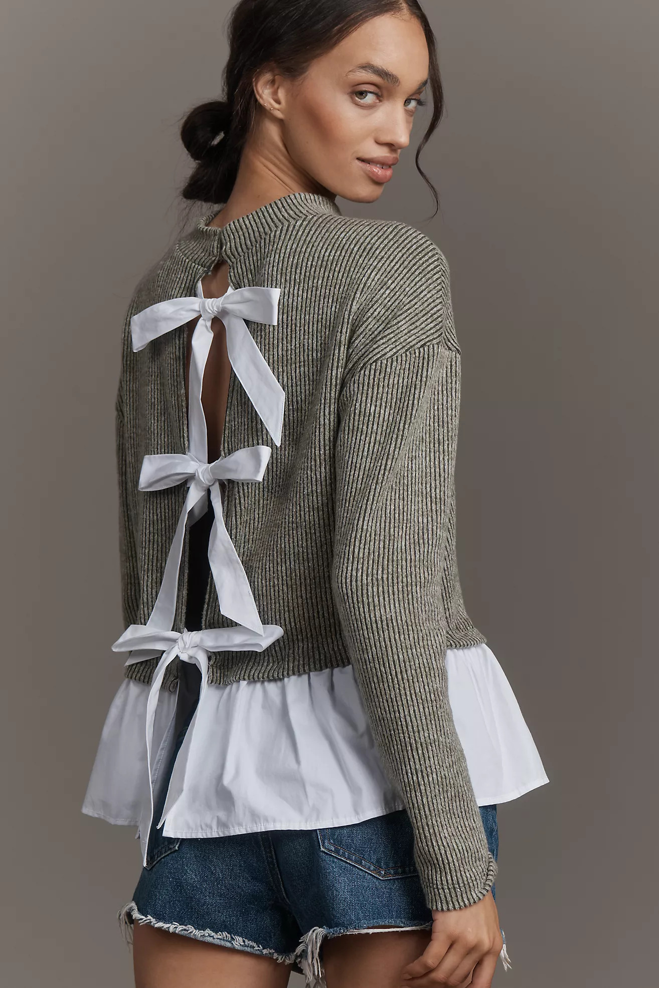 Maeve Long-Sleeve Bow-Back Twofer Peplum Top | Anthropologie (US)