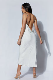 Rasta Cowl Neck Diamante Strap Midi Dress - White | MESHKI US