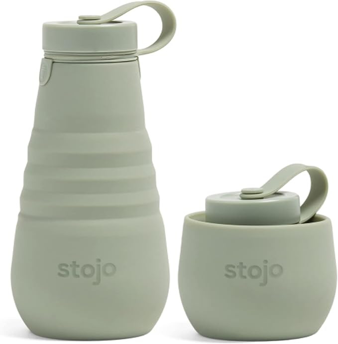 STOJO Collapsible Water Bottle - Sage Green, 20oz / 592ml - Leak-Proof Reusable Silicone Travel C... | Amazon (US)