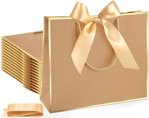 Silkfly 12 Pcs Thank You Gift Bags with Handle 12x10x4'' Welcome Return Gifts Bag with Bow Ribbon... | Amazon (US)