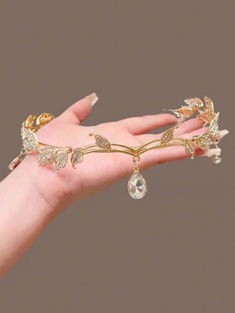 Crystal Leaves Crown Headband Full Of Diamonds, Vintage Fairy Princess Jewelry, Suitable For Bridal Wedding | SHEIN