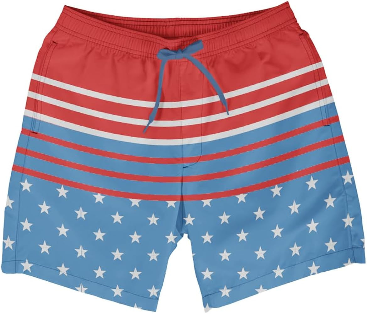 Tipsy Elves Men's USA Swimming Trunks 7'' Inseam 4 Way Stretch Fabric w/Mesh Liner Swim Trunks fo... | Amazon (US)