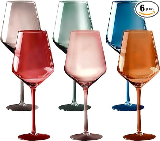 Colored Cordial Glasses Set of 6, 18oz Crystal Unique Fall Drinking Wine Glass Cups with Stem - L... | Amazon (US)
