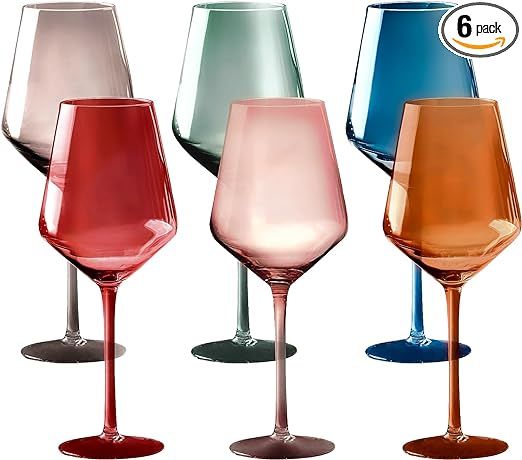 Colored Wine Glasses Set of 6 Crystal, 18oz - Unique Fall Drinking Glass Cups with Stem - Luxury ... | Amazon (US)