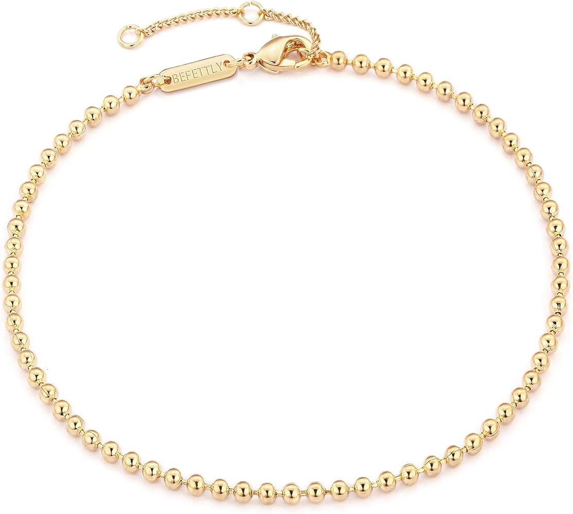 Amazon.com: Gold Anklets for Women 14K Gold Plated Boho Beach Beaded Chain Anklet Daint Beaded An... | Amazon (US)